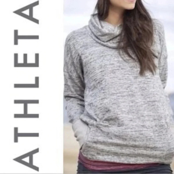 Athleta Batwing & Robin Gray Cowl Neck Sweater Sweatshirt Pullover Kangaroo XS - Picture 1 of 10